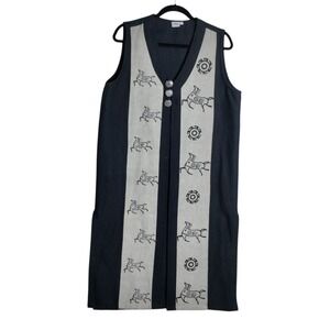 Venus Imports Womens Cotton Horse Print Longline Vest Duster Black Tan Size M